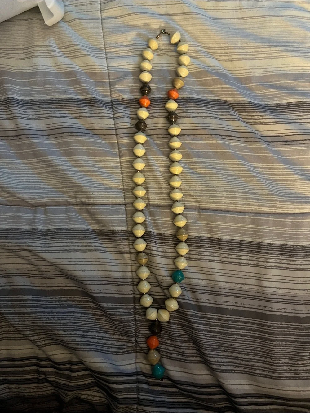 Cream Beaded Statement Necklace with Orange & Teal Accents